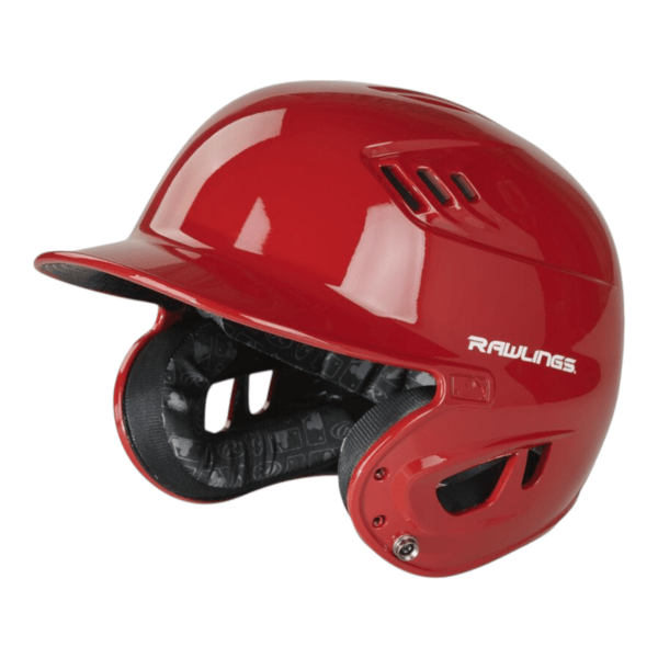 Rawlings Velo senior red baseball batting helmet with high-impact protection and ventilation for adult players.