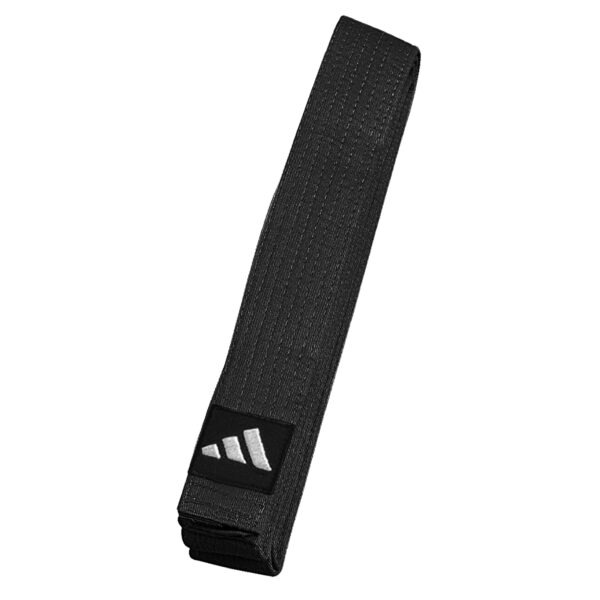 Adidas Elite black karate belt for karate training and grading with embroidered Adidas logo.