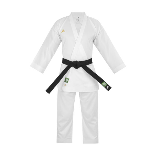 Adidas Adizero K0 WKF Approved white karate uniform with lightweight construction for kumite competition and training.