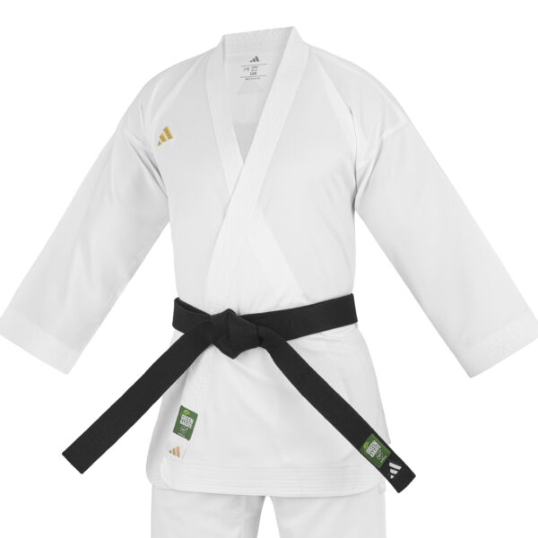 Adidas Adizero K0 WKF Approved white karate uniform with lightweight construction for kumite competition and training.