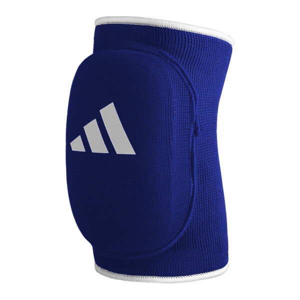 Front view of the Adidas reversible elbow guard in blue featuring a padded protective sleeve with Adidas logo.
