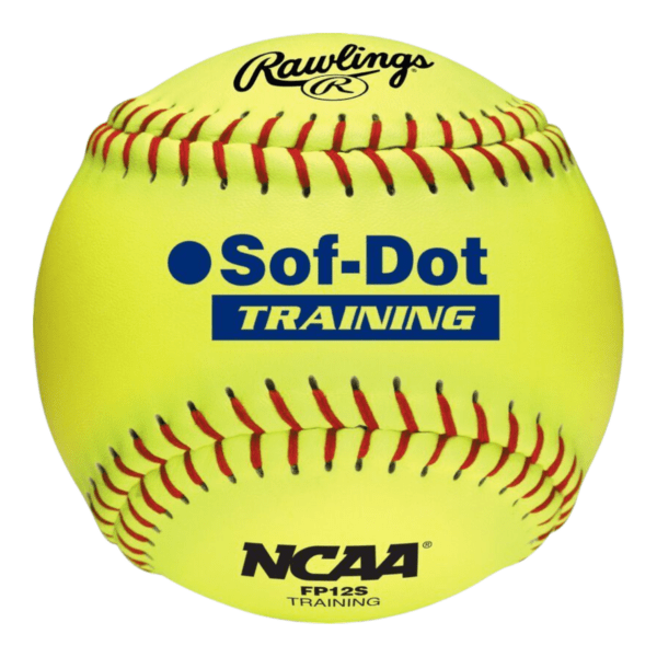 Rawlings Sof-Dot FP12S 12-inch yellow training softball with reduced-impact construction for softball practice and training.